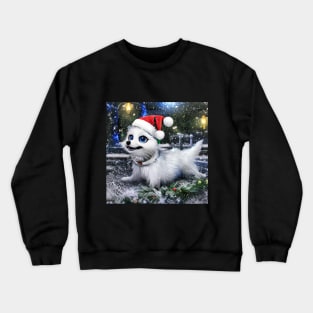 White christmas dog with hat Crewneck Sweatshirt